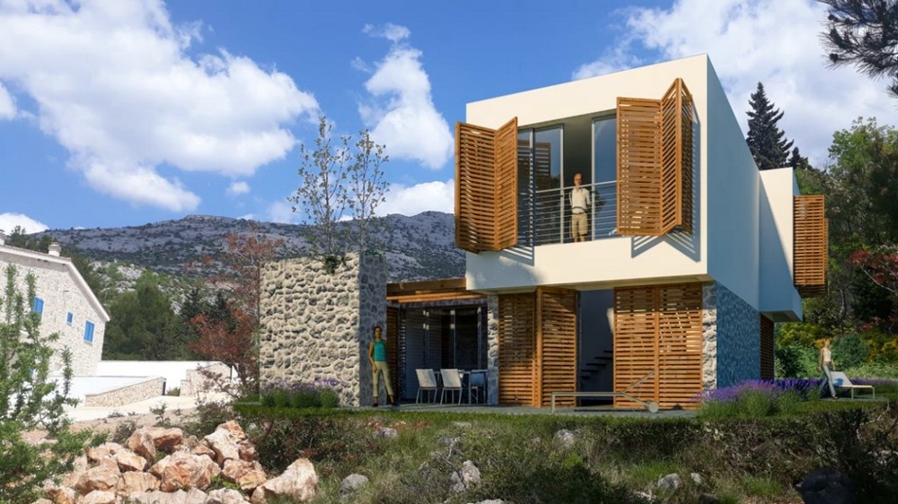 Eine Konzeptzeichnung von einem Einfamilienhaus auf dem Grundstück in Starigrad-Paklenica.