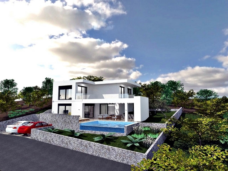 Konzeptzeichnung der Villa H1475 in der Region Trogir, Dalmatien, Kroatien.
