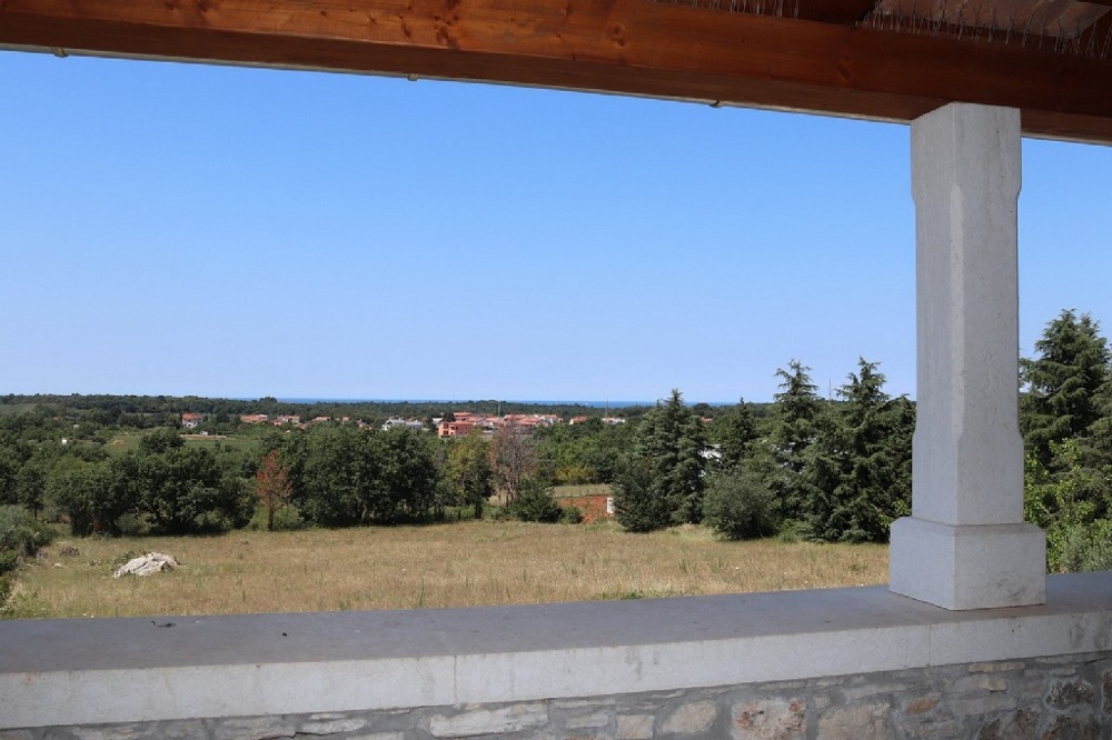 Meerblick von der geräumigen Terrasse des Hauses H1508 bei Porec, Kroatien.
