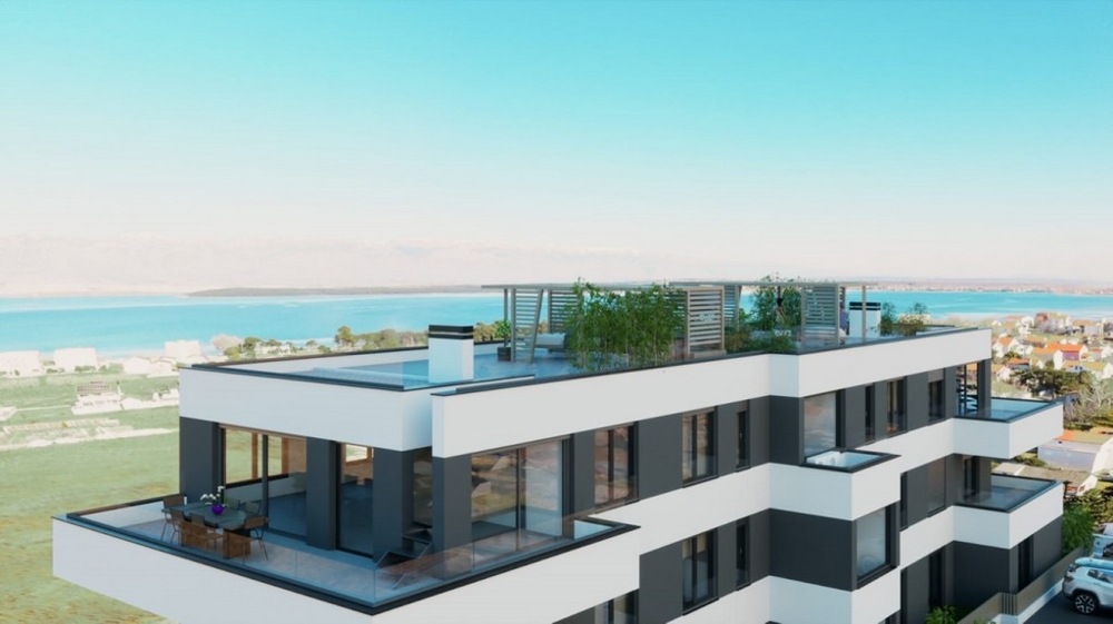 Modernes Appartementgebäude mit Dachterrasse in Privlaka, angeboten von Immobilienmakler Kroatien - Panorama Scouting.