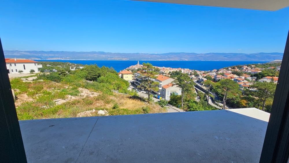 Meerblick von der Terrasse über Vrbnik auf die Kvarner Bucht - Neubauwohnungen A3480 auf der Insel Krk
