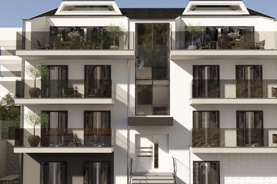Neues Wohnhaus mit Balkonen auf der Insel Ciovo bei Trogir