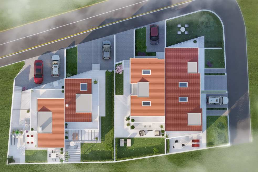 Luftbild des Gebäudes, in dem die Maisonette-Wohnung in Istrien verkauft wird.
